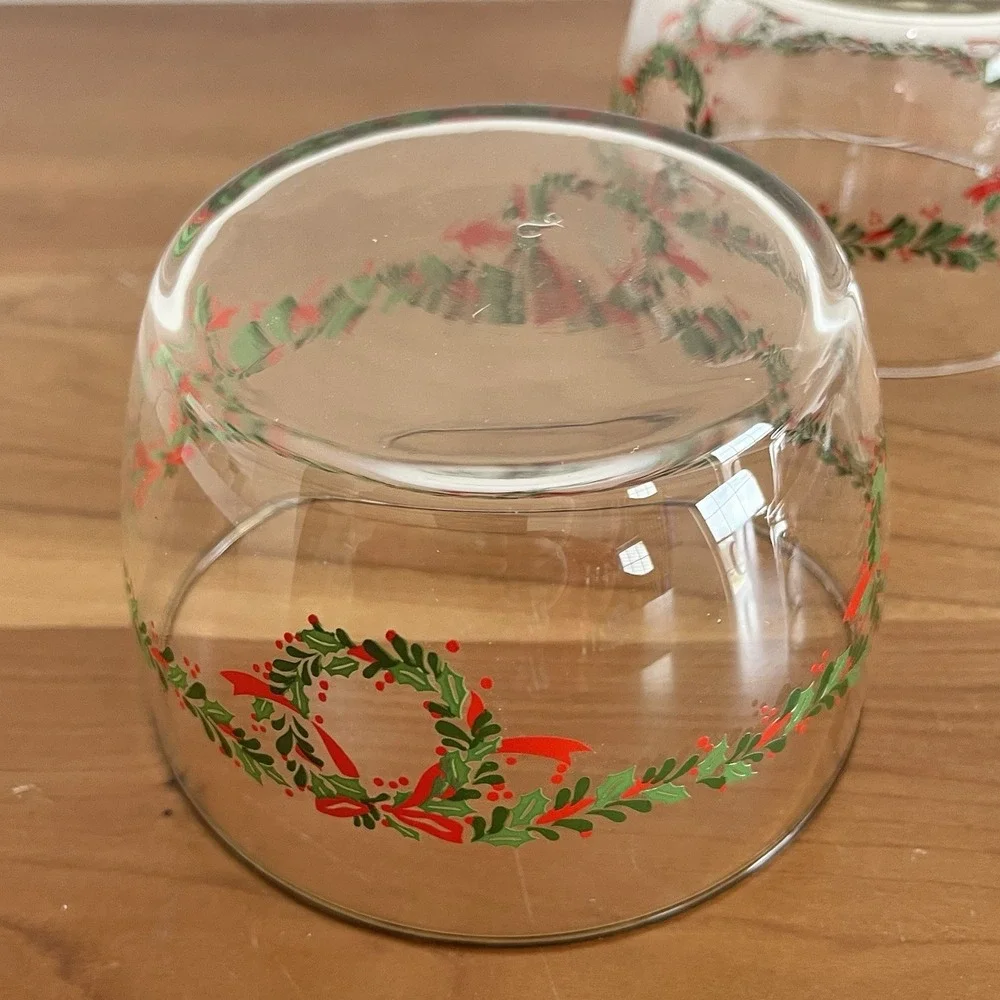 Libbey Clear Glass Christmas Holly Wreath Gold Rimmed Bowl Vintage Set Of‎ 3